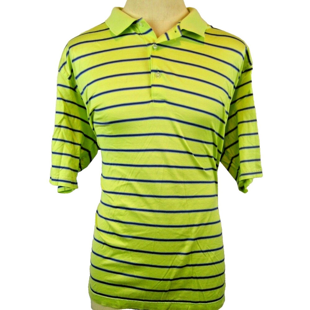 Mens Bobby Jones Golf 100% Cotton SS Green Striped Golf Polo Casual Shirt sz XL